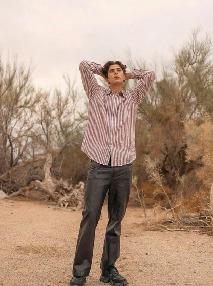 Pink and White Color Stripes Knitted Fabric Shirt