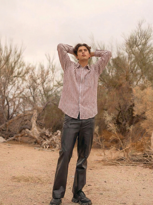 Pink and White Color Stripes Knitted Fabric Shirt