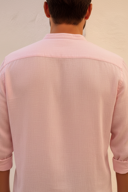 Men Regular Fit Solid Mandarin Collar Casual Shirt