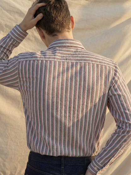 Pink and White Color Stripes Knitted Fabric Shirt