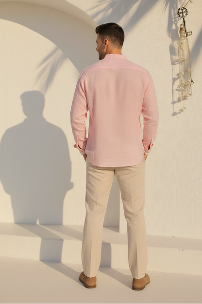 Men Regular Fit Solid Mandarin Collar Casual Shirt