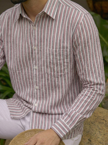 Pink and White Color Stripes Knitted Fabric Shirt