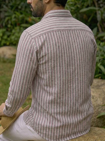Pink and White Color Stripes Knitted Fabric Shirt
