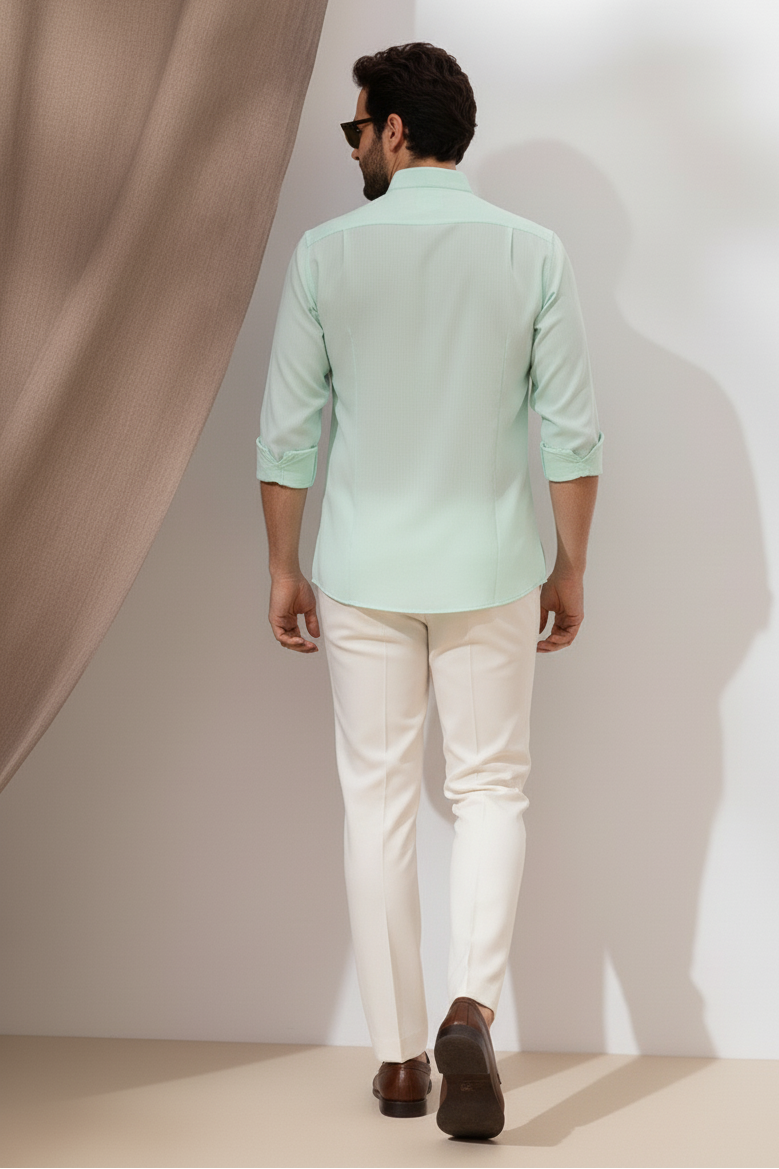 Men Regular Fit Solid Mandarin Collar Casual Shirt