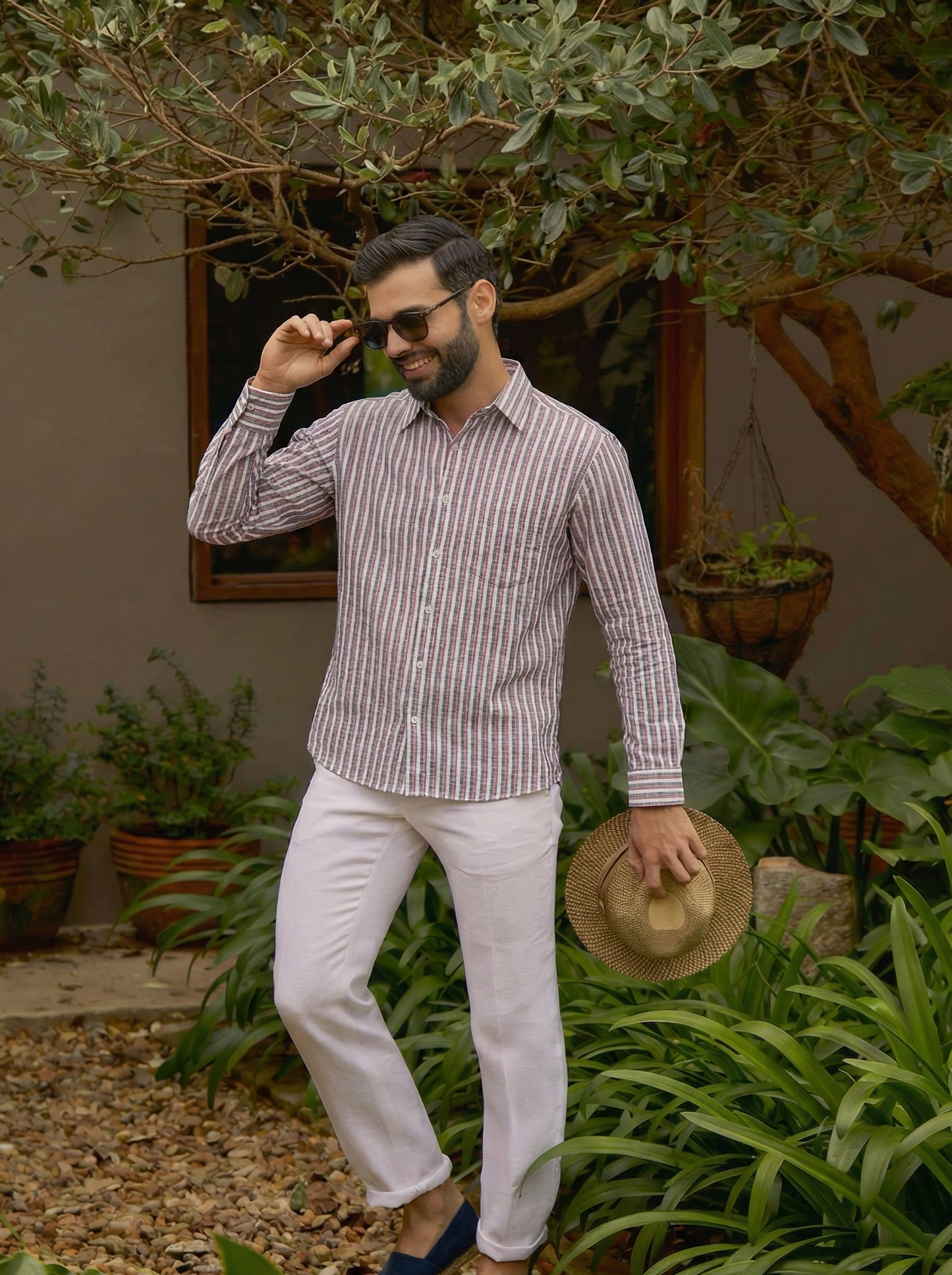 Pink and White Color Stripes Knitted Fabric Shirt