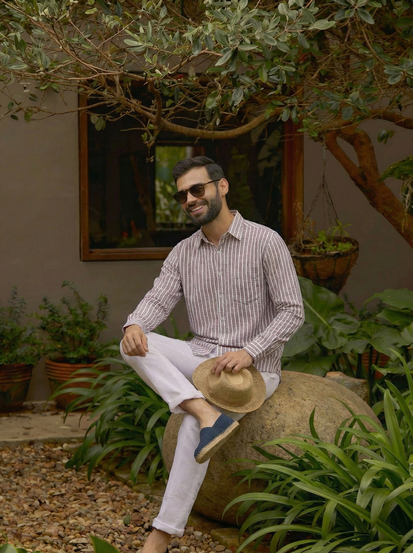 Pink and White Color Stripes Knitted Fabric Shirt