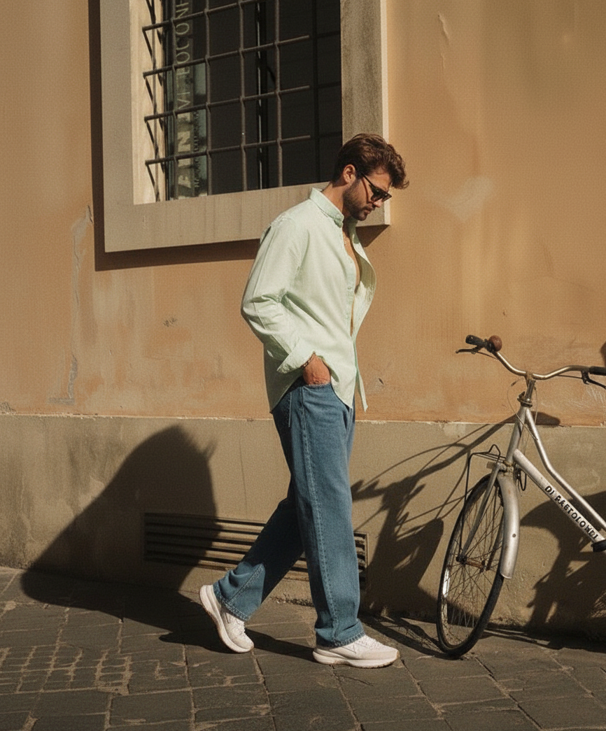 Men Regular Fit Solid Mandarin Collar Casual Shirt