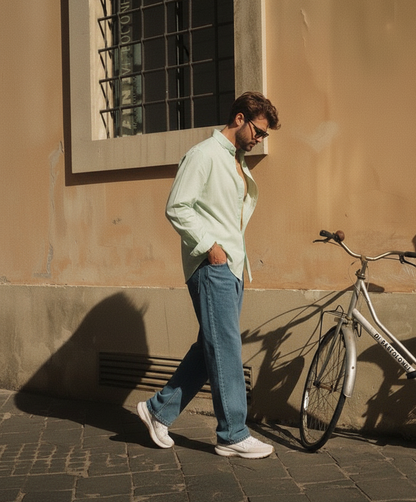 Men Regular Fit Solid Mandarin Collar Casual Shirt