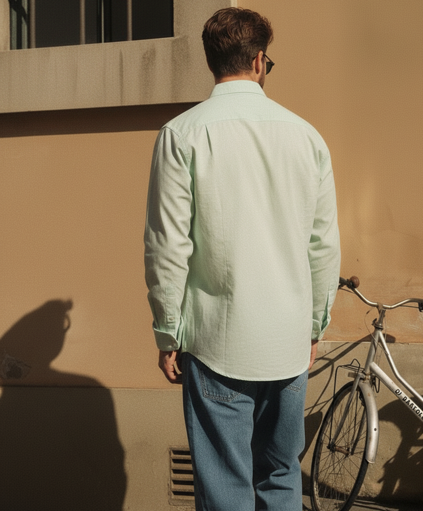 Men Regular Fit Solid Mandarin Collar Casual Shirt