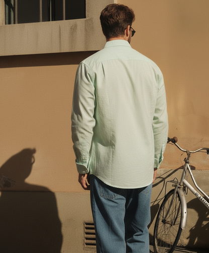 Men Regular Fit Solid Mandarin Collar Casual Shirt