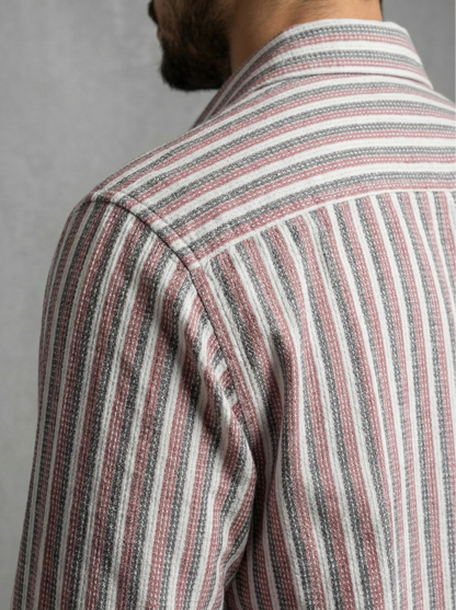 Pink and White Color Stripes Knitted Fabric Shirt