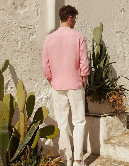 Men Regular Fit Solid Mandarin Collar Casual Shirt