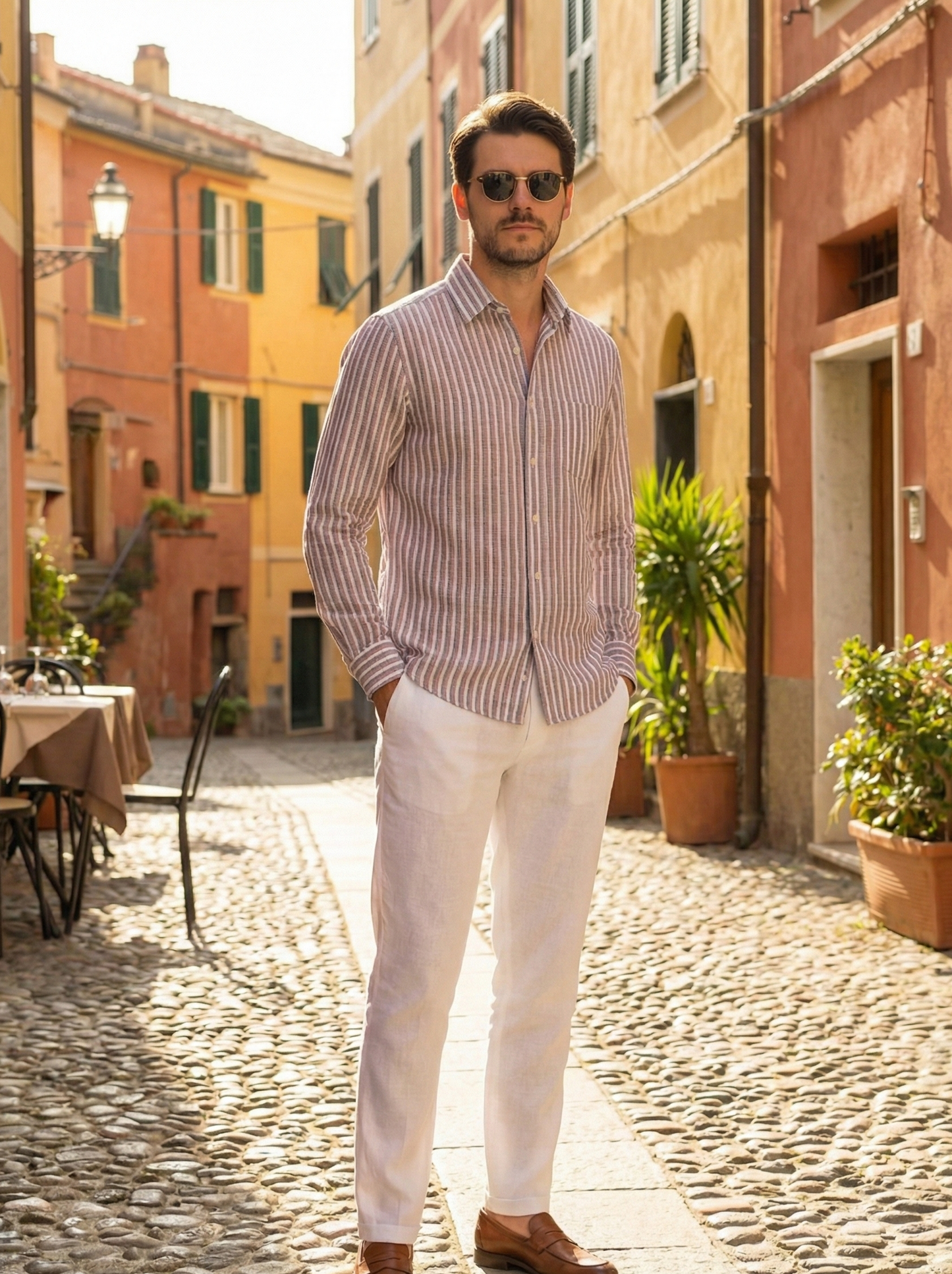 Pink and White Color Stripes Knitted Fabric Shirt