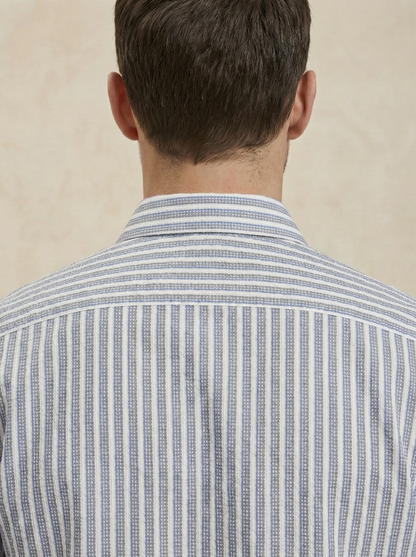 Sky Blue and White Color Stripes Knitted Fabric Shirt