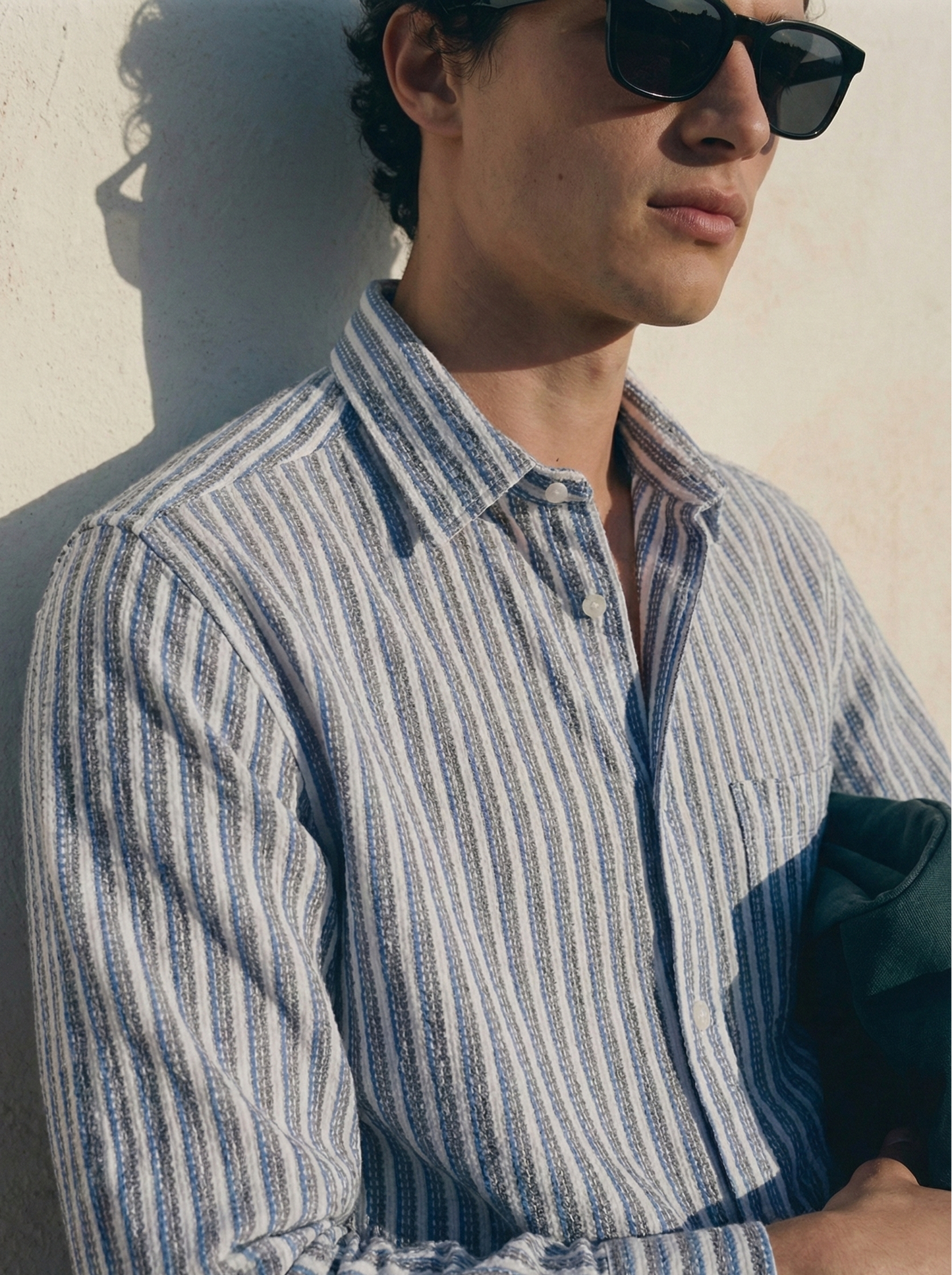 Sky Blue and White Color Stripes Knitted Fabric Shirt