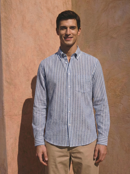 Sky Blue and White Color Stripes Knitted Fabric Shirt