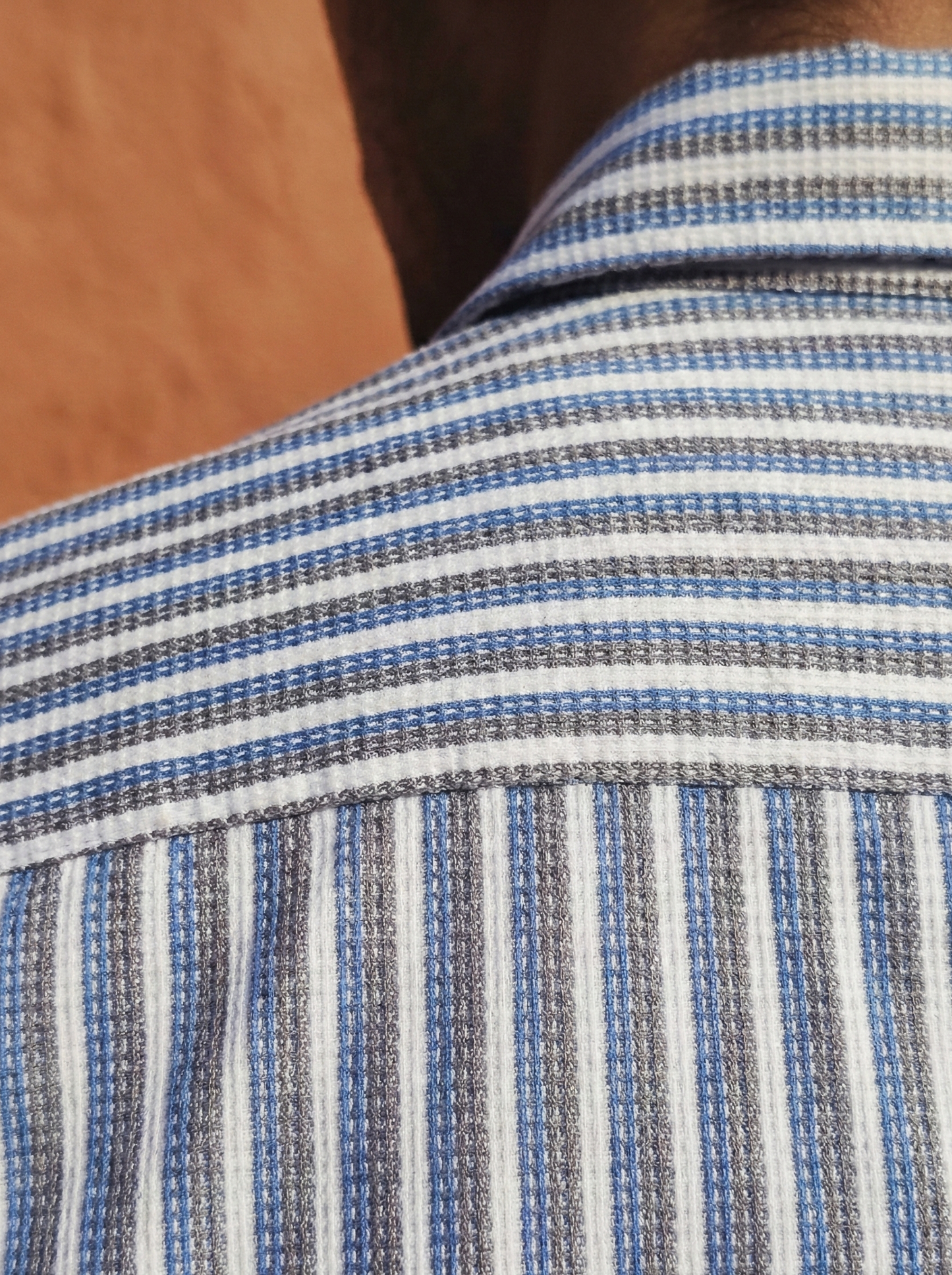 Sky Blue and White Color Stripes Knitted Fabric Shirt