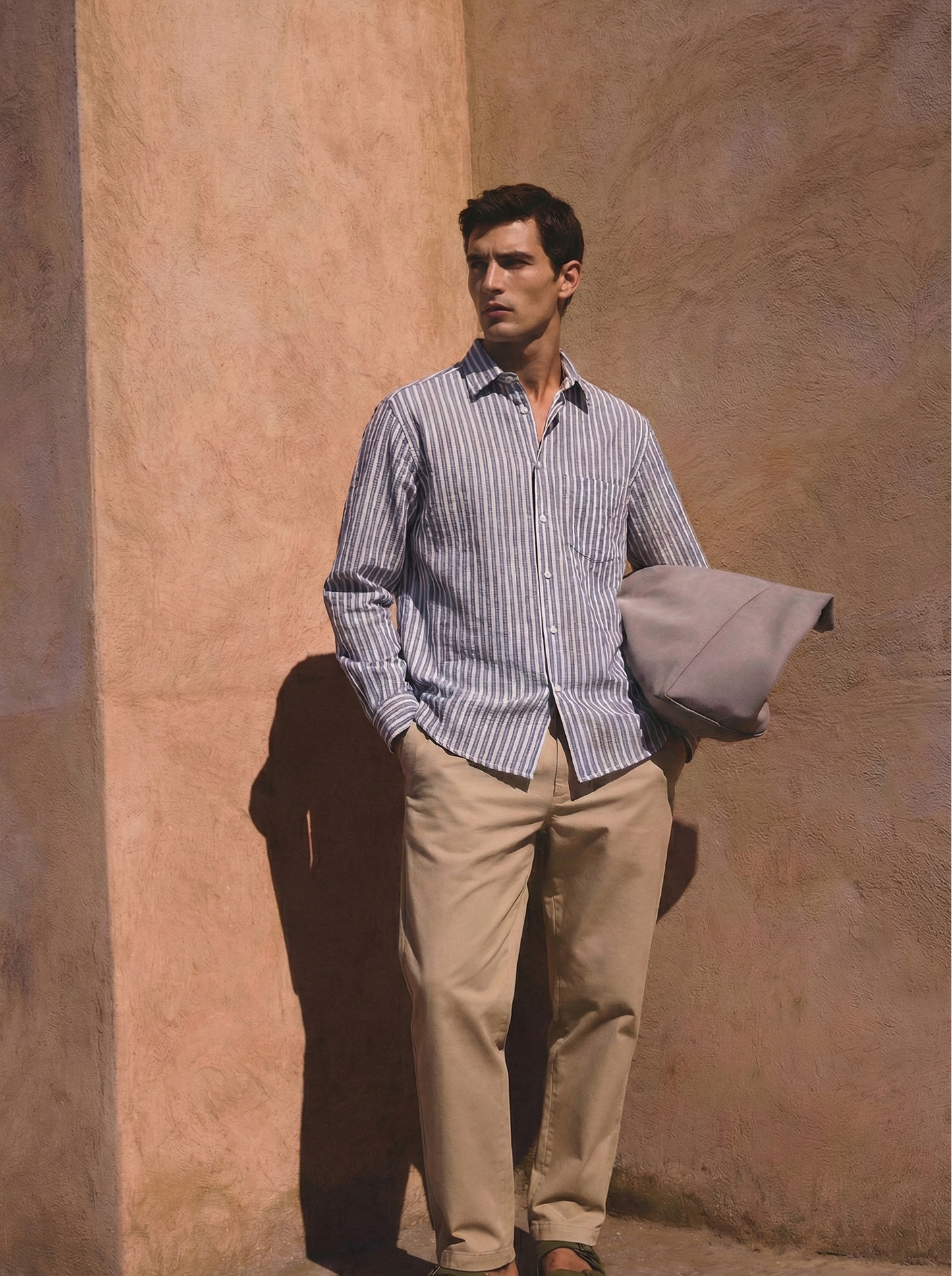 Sky Blue and White Color Stripes Knitted Fabric Shirt