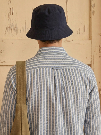 Sky Blue and White Color Stripes Knitted Fabric Shirt