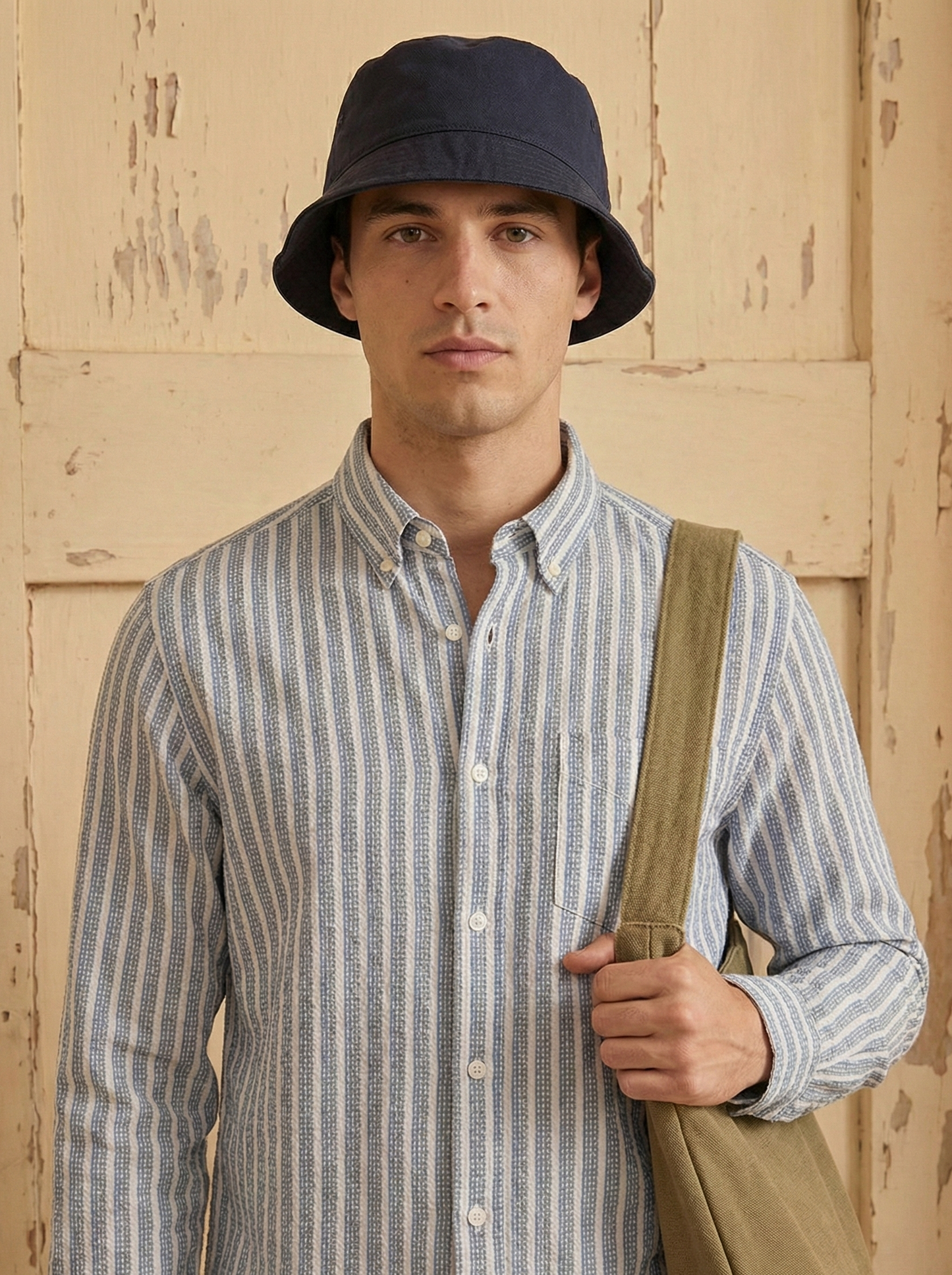 Sky Blue and White Color Stripes Knitted Fabric Shirt