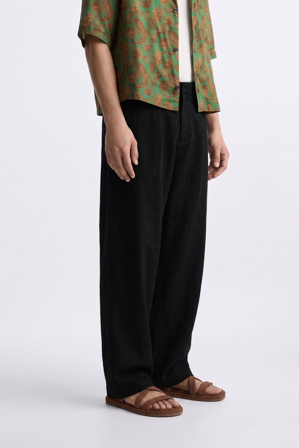 Men’s Black Relaxed Fit Wide-Leg Trousers | Premium Casual Linen Trouser