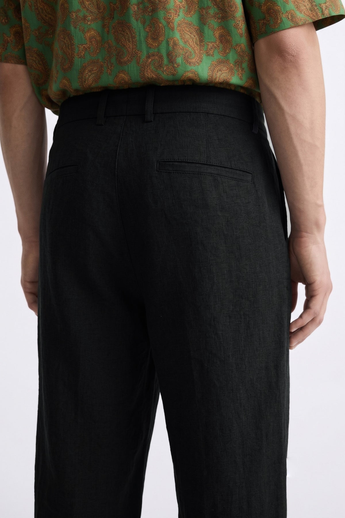 Men’s Black Relaxed Fit Wide-Leg Trousers | Premium Casual Linen Trouser