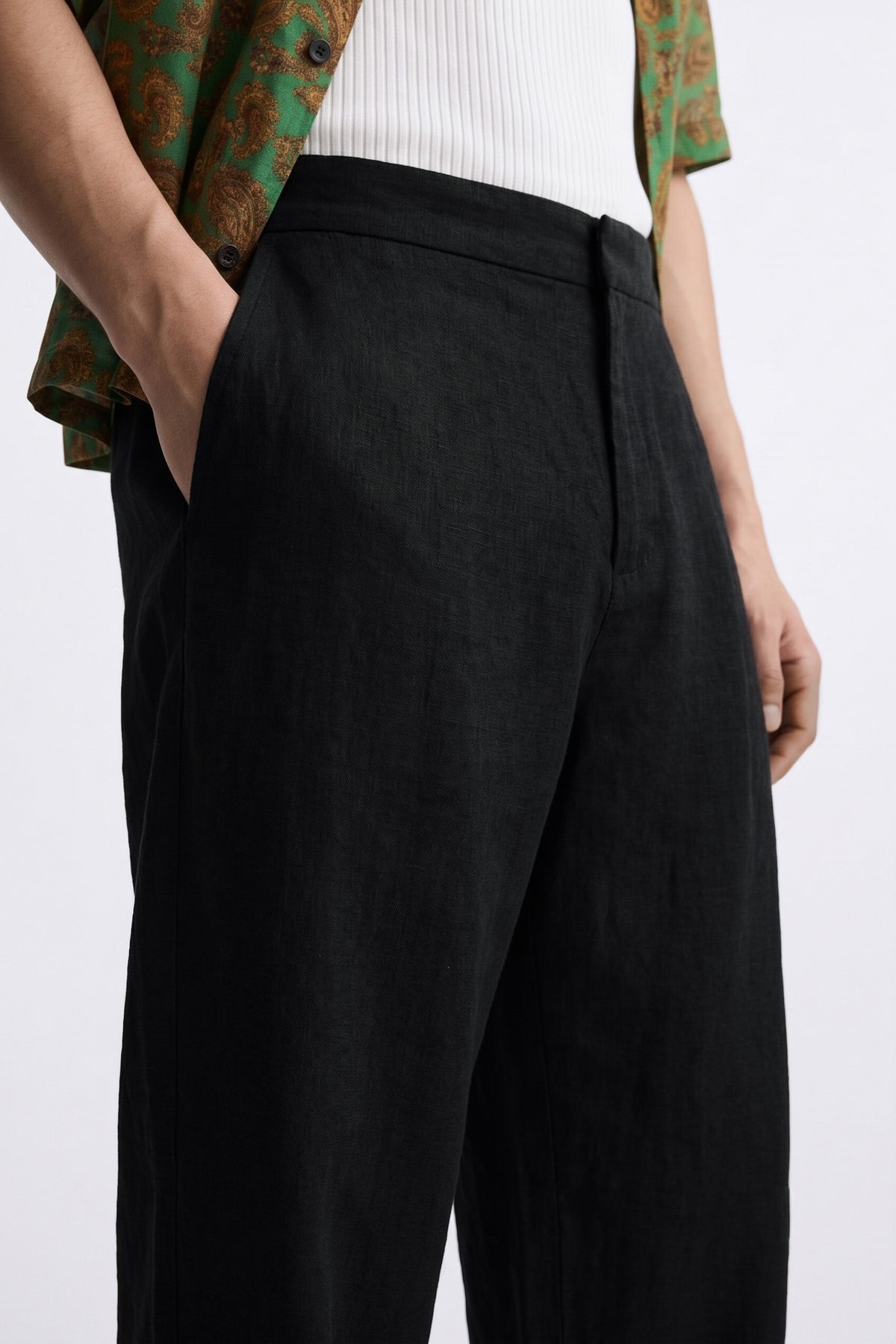 Men’s Black Relaxed Fit Wide-Leg Trousers | Premium Casual Linen Trouser