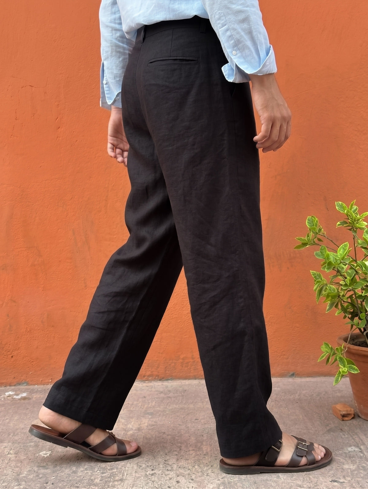 Men’s Black Relaxed Fit Wide-Leg Trousers | Premium Casual Linen Trouser