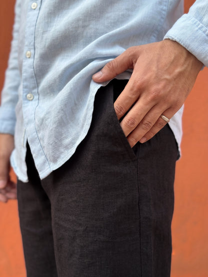 Men’s Black Relaxed Fit Wide-Leg Trousers | Premium Casual Linen Trouser