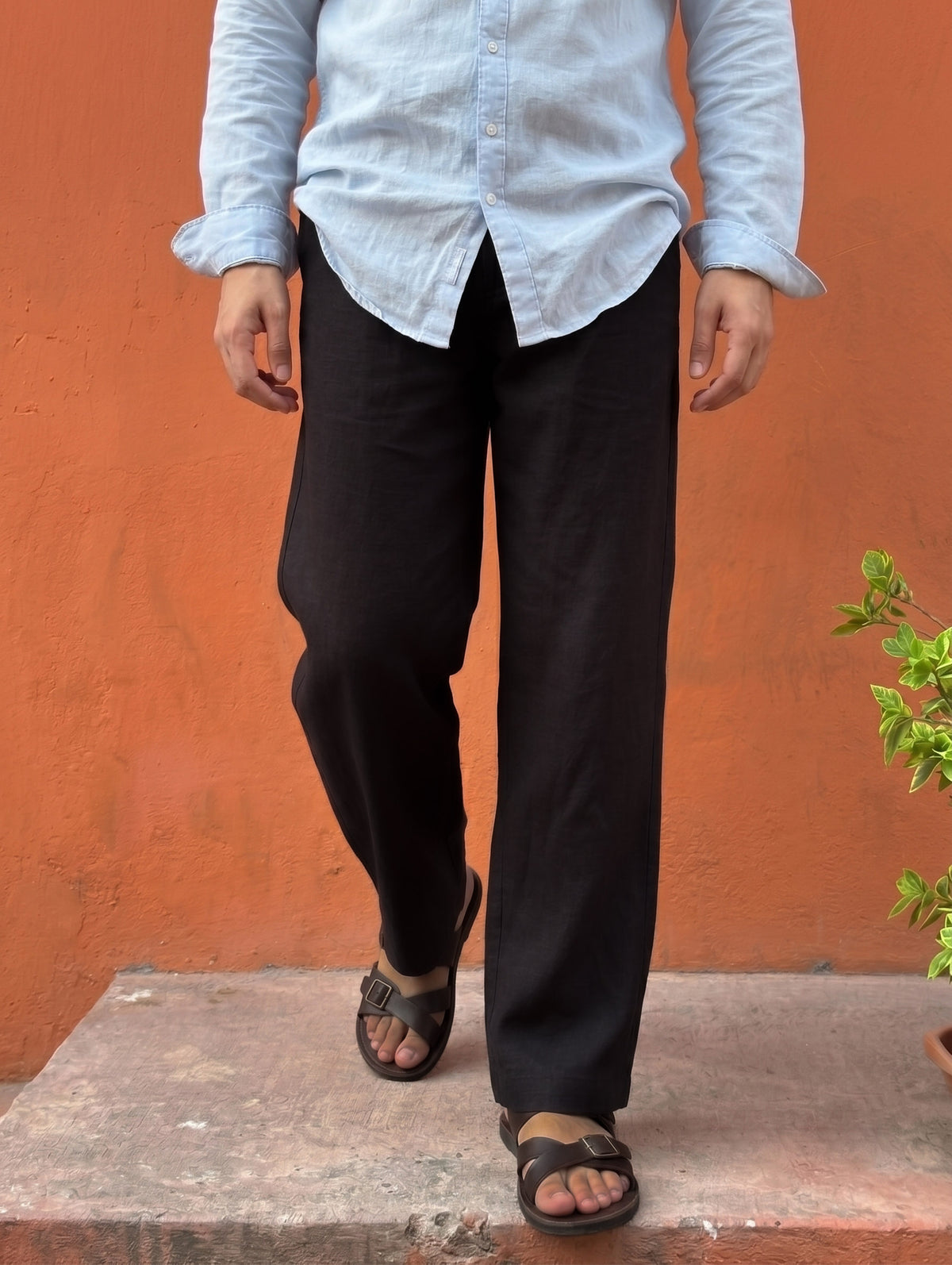 Men’s Black Relaxed Fit Wide-Leg Trousers | Premium Casual Linen Trouser