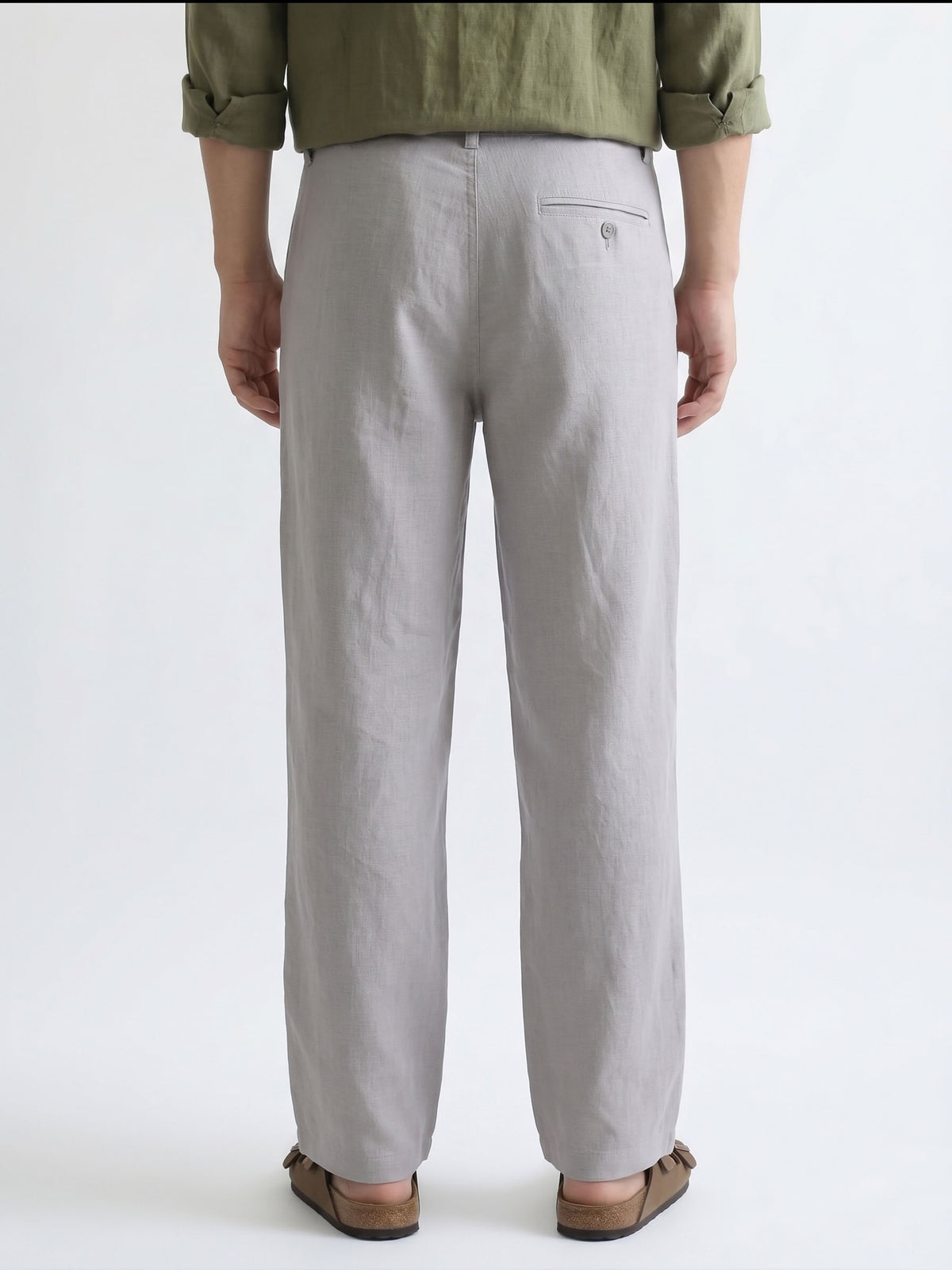 Men’s Grey Relaxed Fit Wide-Leg Trousers | Premium Casual Linen Trouser