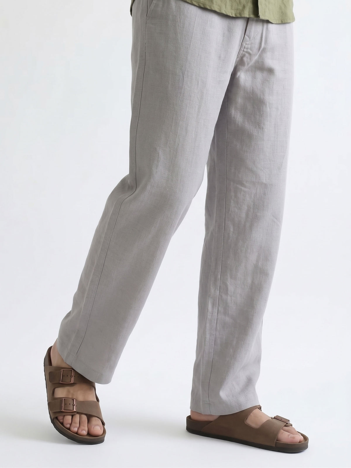 Men’s Grey Relaxed Fit Wide-Leg Trousers | Premium Casual Linen Trouser