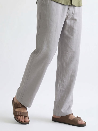 Men’s Grey Relaxed Fit Wide-Leg Trousers | Premium Casual Linen Trouser