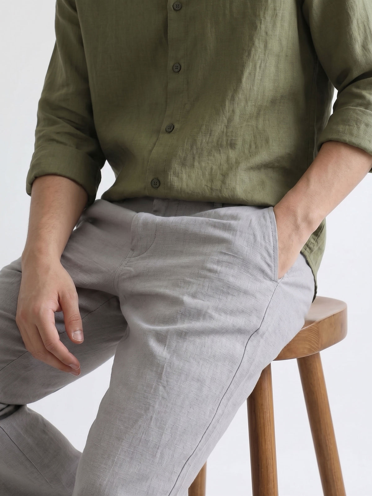 Men’s Grey Relaxed Fit Wide-Leg Trousers | Premium Casual Linen Trouser