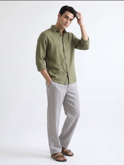 Men’s Grey Relaxed Fit Wide-Leg Trousers | Premium Casual Linen Trouser