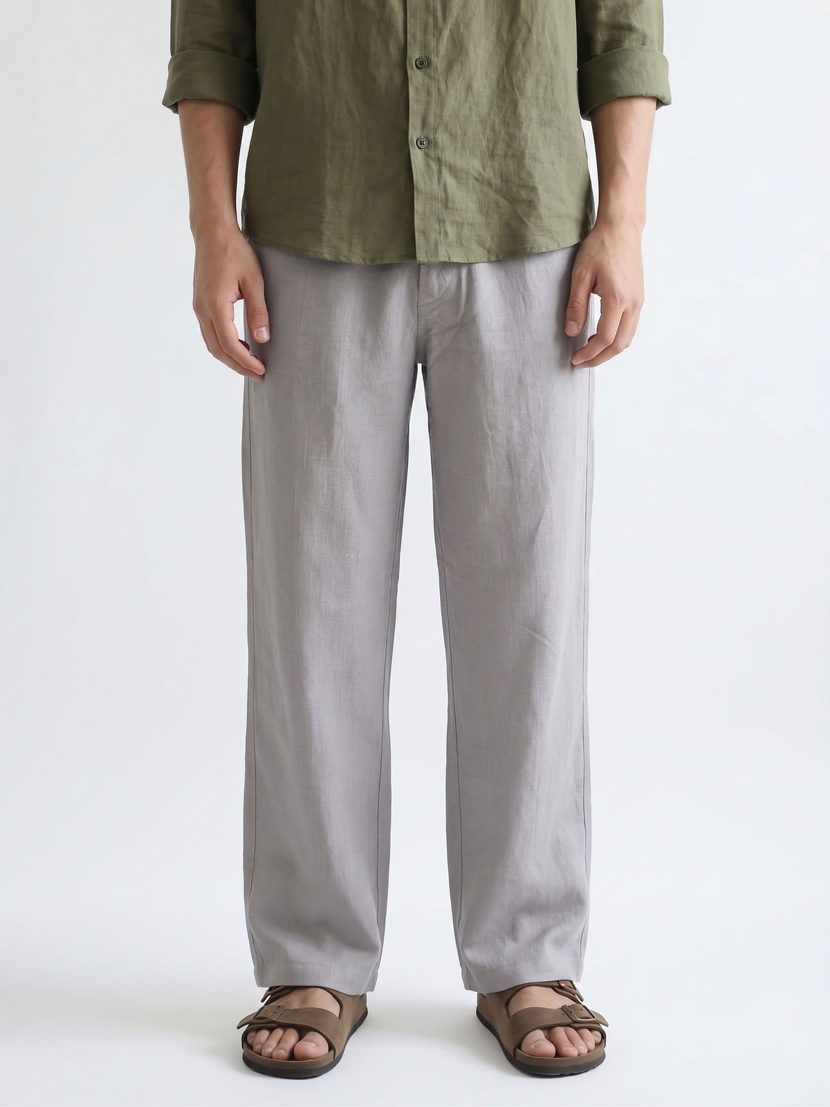Men’s Grey Relaxed Fit Wide-Leg Trousers | Premium Casual Linen Trouser