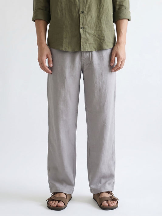 Men’s Grey Relaxed Fit Wide-Leg Trousers | Premium Casual Linen Trouser
