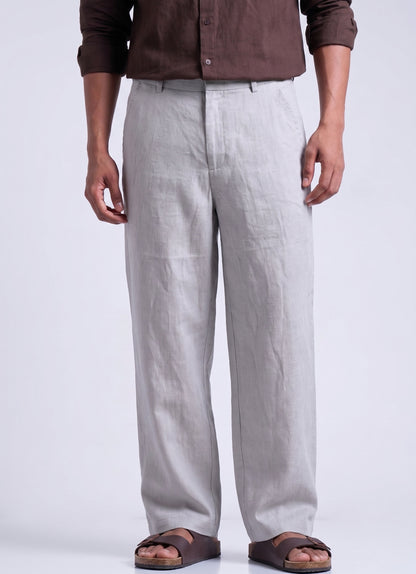 Men’s Grey Relaxed Fit Wide-Leg Trousers | Premium Casual Linen Trouser