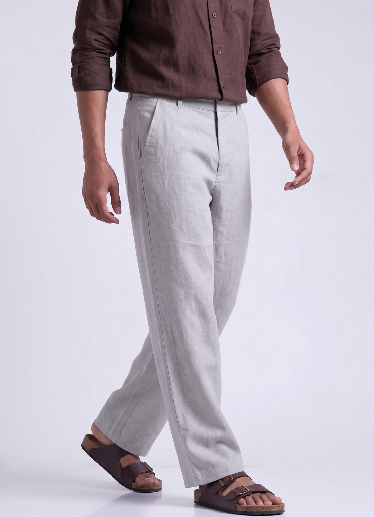 Men’s Grey Relaxed Fit Wide-Leg Trousers | Premium Casual Linen Trouser