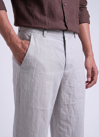 Men’s Grey Relaxed Fit Wide-Leg Trousers | Premium Casual Linen Trouser