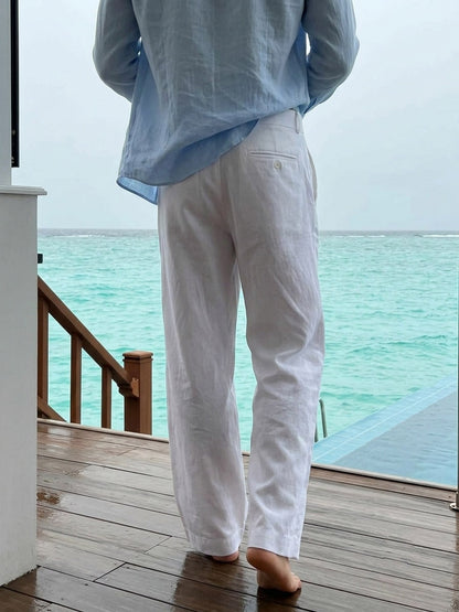 Men’s White Relaxed Fit Wide-Leg Trousers | Premium Casual Linen Trouser