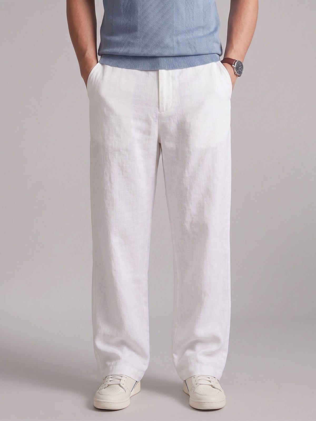 Men’s White Relaxed Fit Wide-Leg Trousers | Premium Casual Linen Trouser