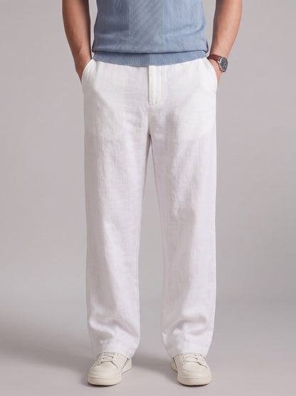 Men’s White Relaxed Fit Wide-Leg Trousers | Premium Casual Linen Trouser