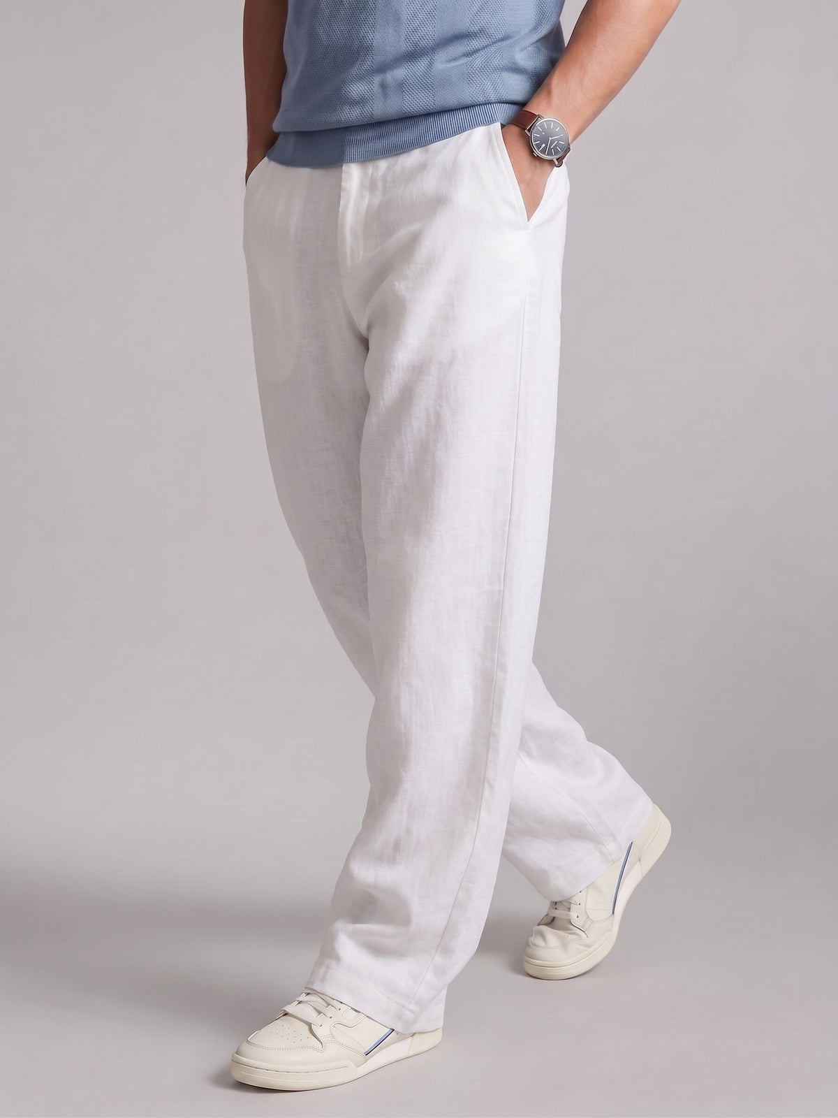 Men’s White Relaxed Fit Wide-Leg Trousers | Premium Casual Linen Trouser
