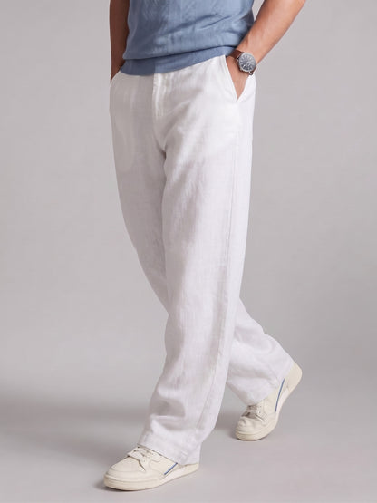 Men’s White Relaxed Fit Wide-Leg Trousers | Premium Casual Linen Trouser