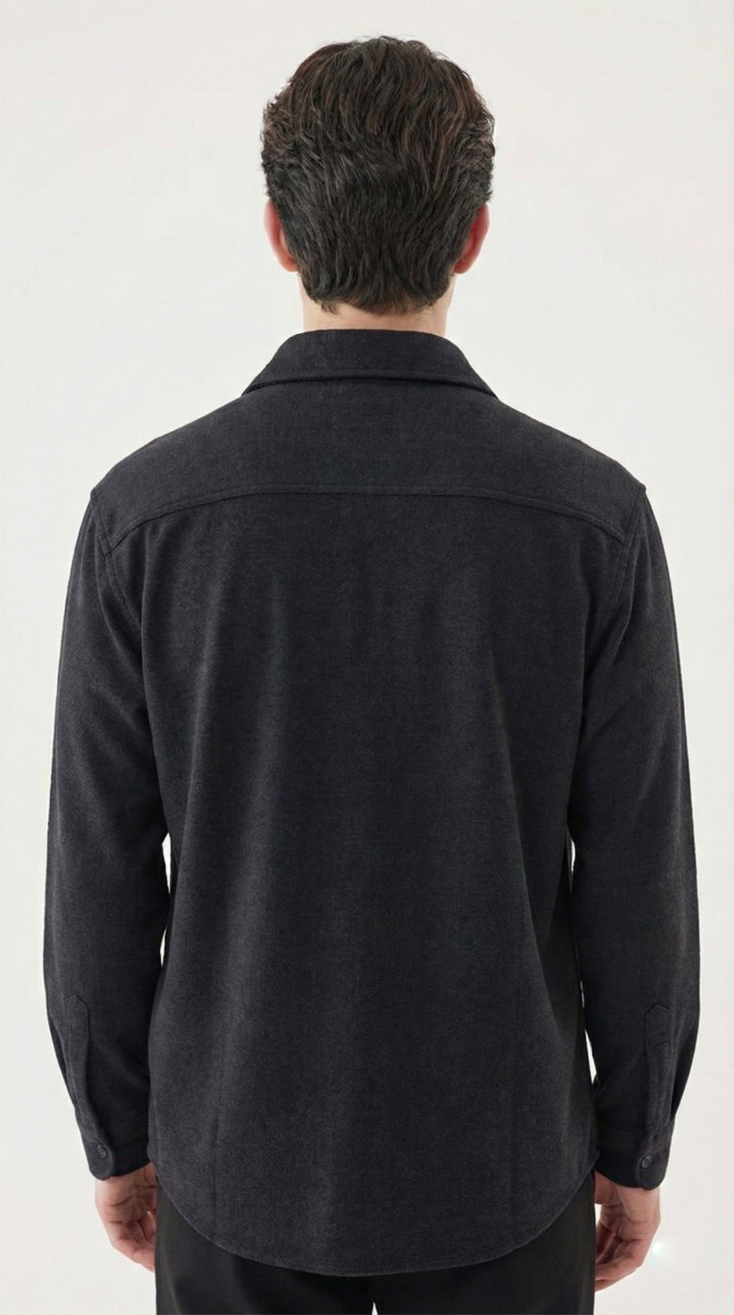 Men's Solid Black Lycra Casual Button-Down Shirt