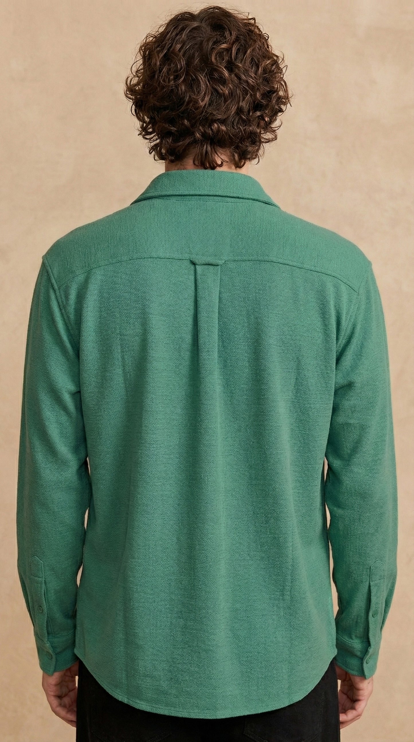 Men's Solid Green Lycra Casual Button-Down Shirt