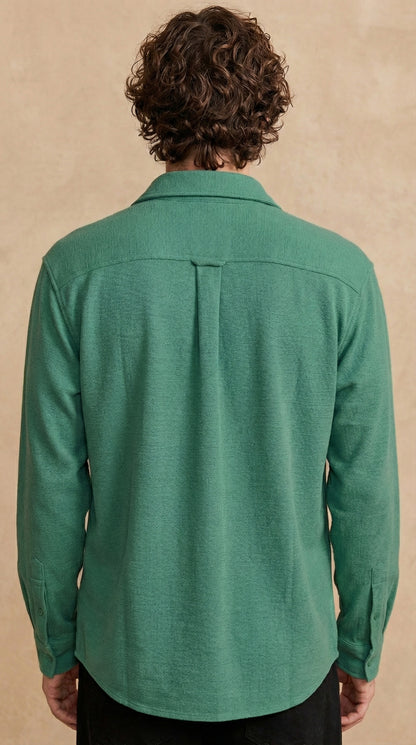 Men's Solid Green Lycra Casual Button-Down Shirt