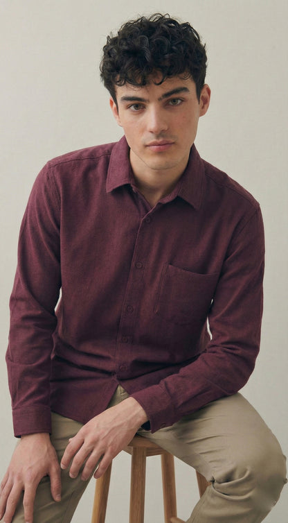 Men's Solid Maroon Lycra Casual Button-Down Shirt