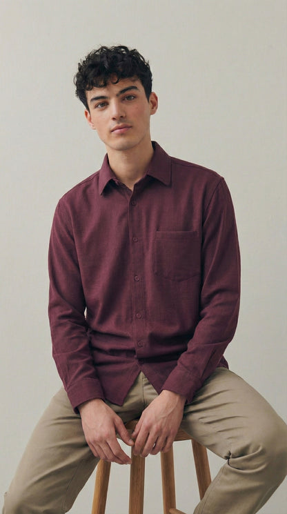 Men's Solid Maroon Lycra Casual Button-Down Shirt